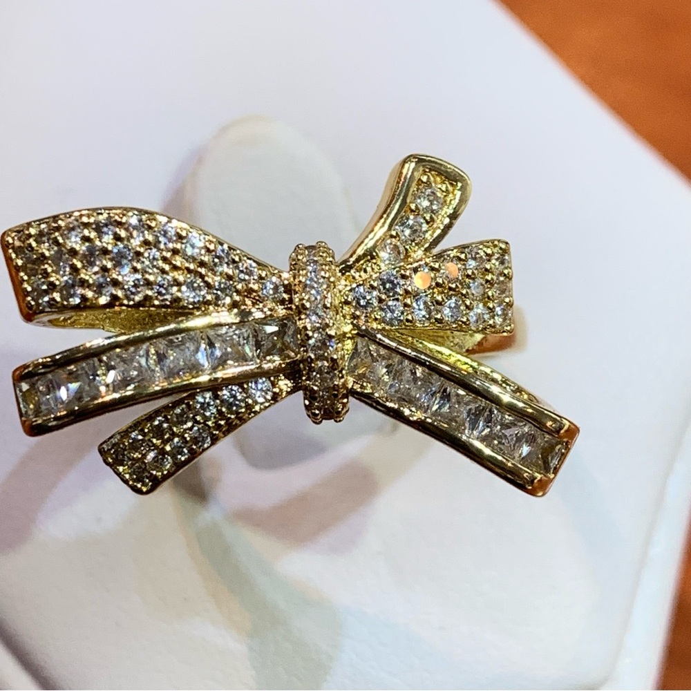 18k yellow gold-plated gemstone adjustable Bow Ring - Picture 3 of 9